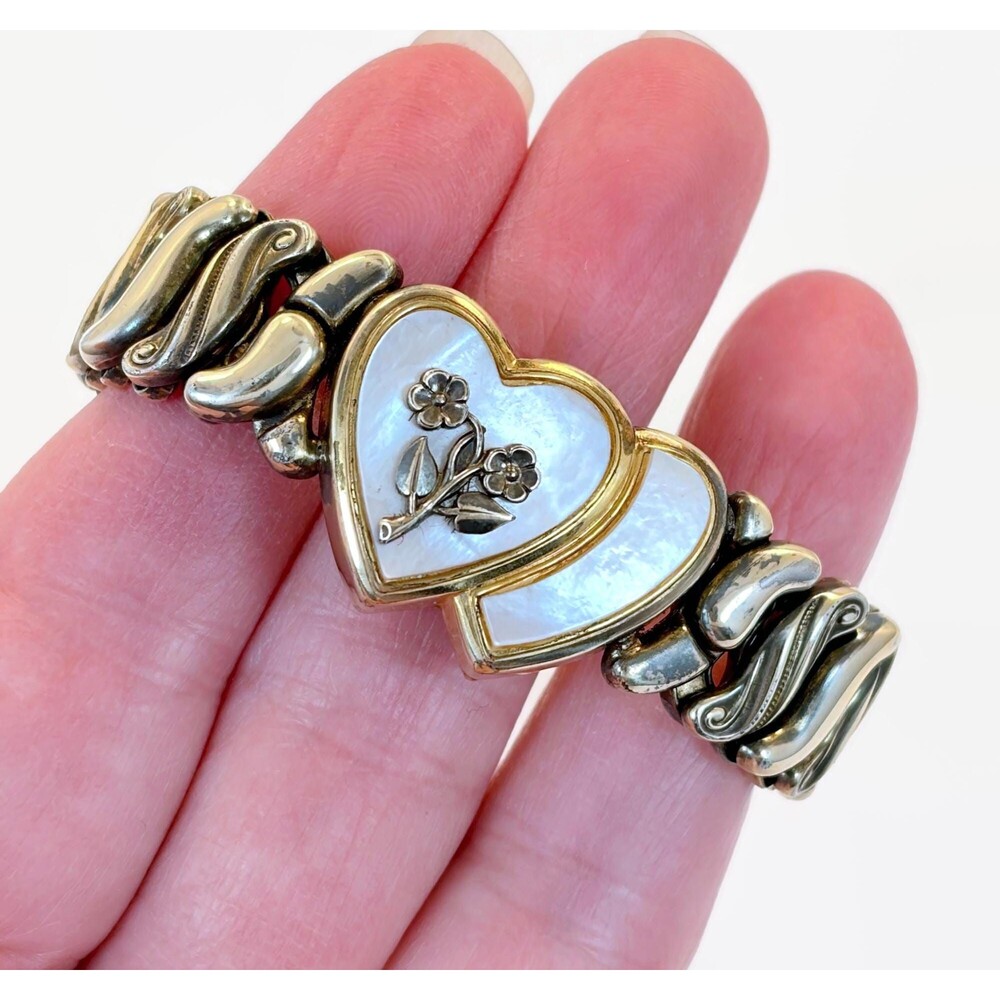 Vintage Sweetheart Bracelet 1942 Expansion Heart Mother of Pearl Gold Filled